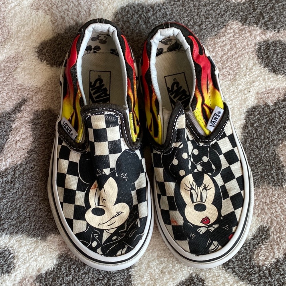 Vans Mickey Minnie Checkerboard flame skate classic slip on tennis shoes